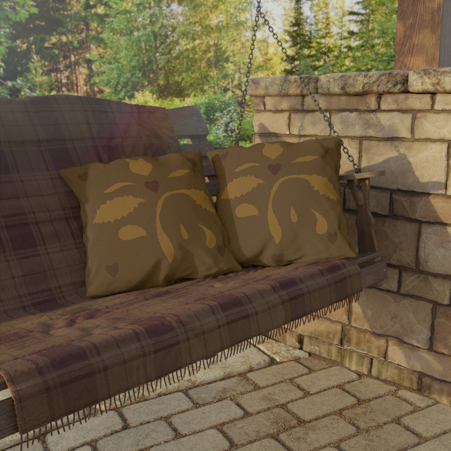 Leaves and Hearts Stencil Outdoor Pillows