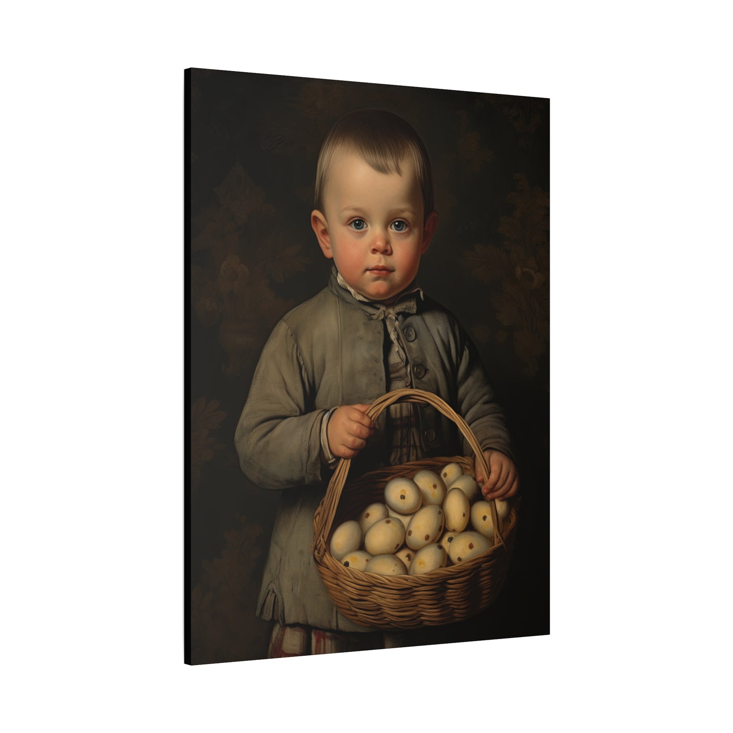 Boy with Eggs Whimsical Child Portrait Canvas Art - Vintage Decor for Home
