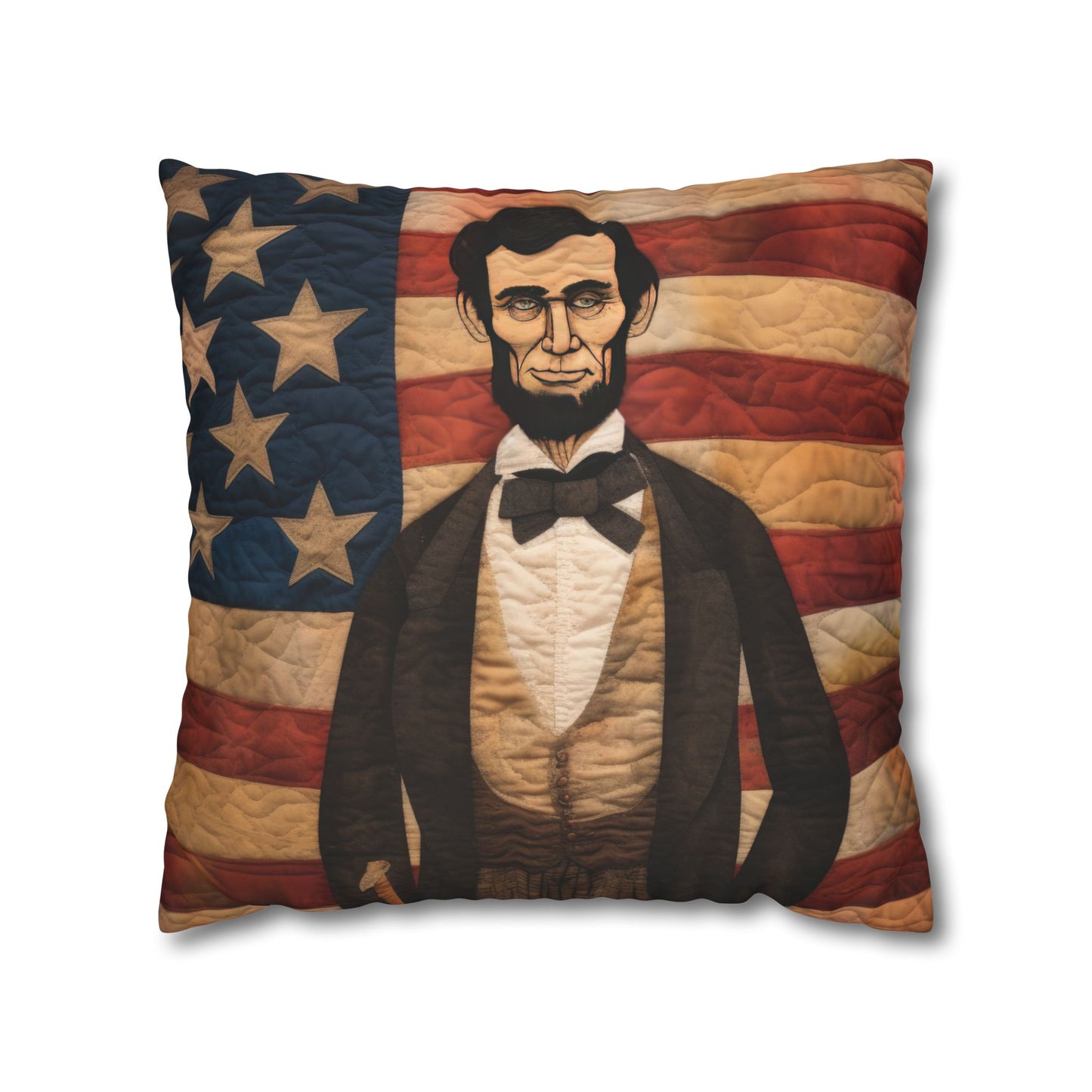 Faux Quilted Abe Lincoln Square Poly Canvas Pillowcase