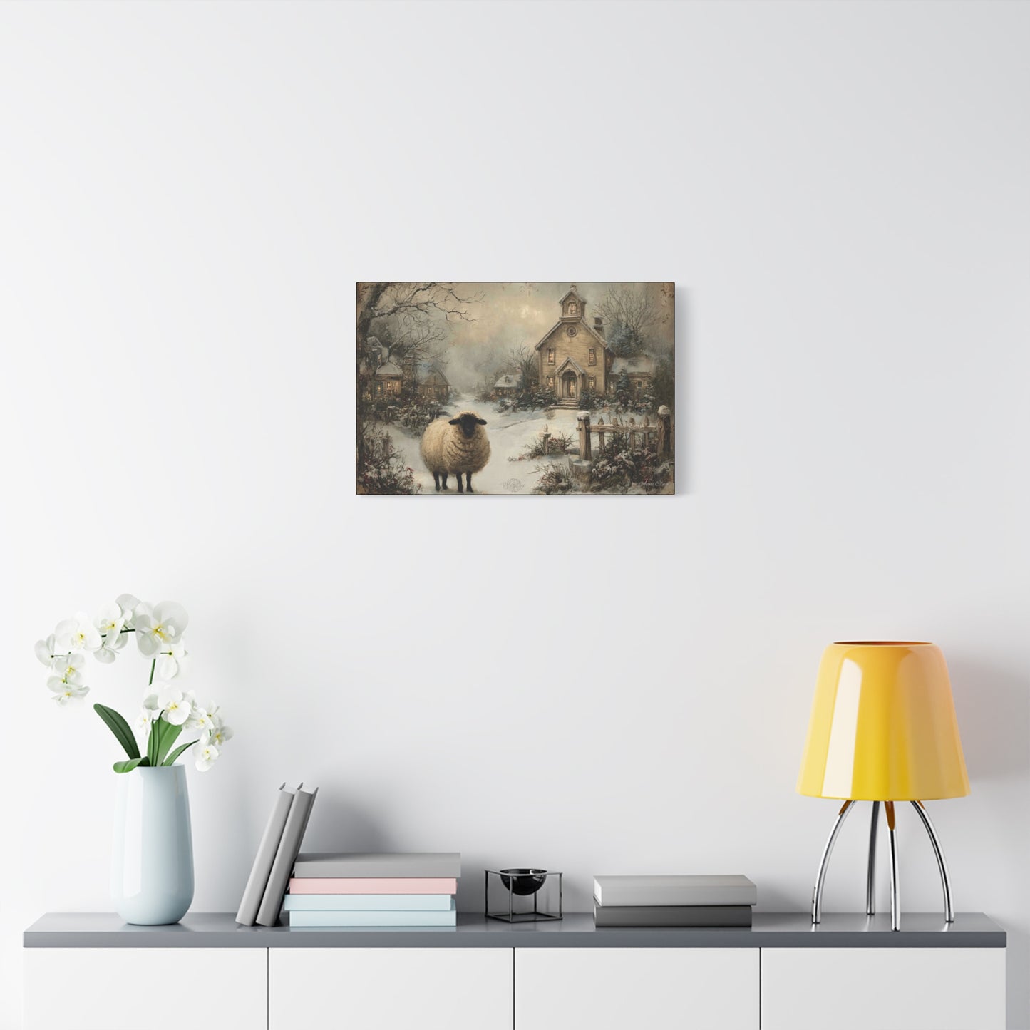 Winter Sheep Canvas Print, Cozy Home Decor, Farmhouse Wall Art, Rustic Living Room Accent, Holiday Gift Idea, Nature Artwork