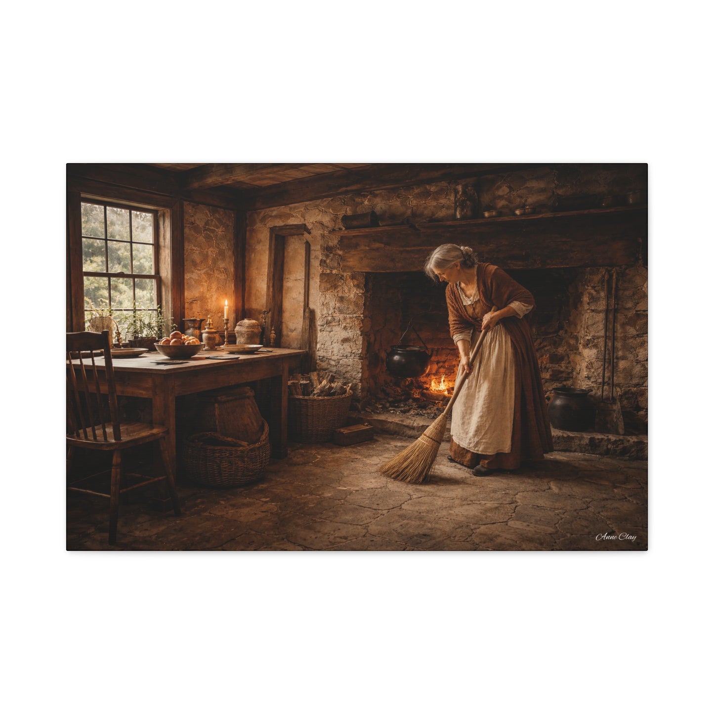 Domestic Woman Sweeping Hearth Matte Canvas, Stretched, 1.25"