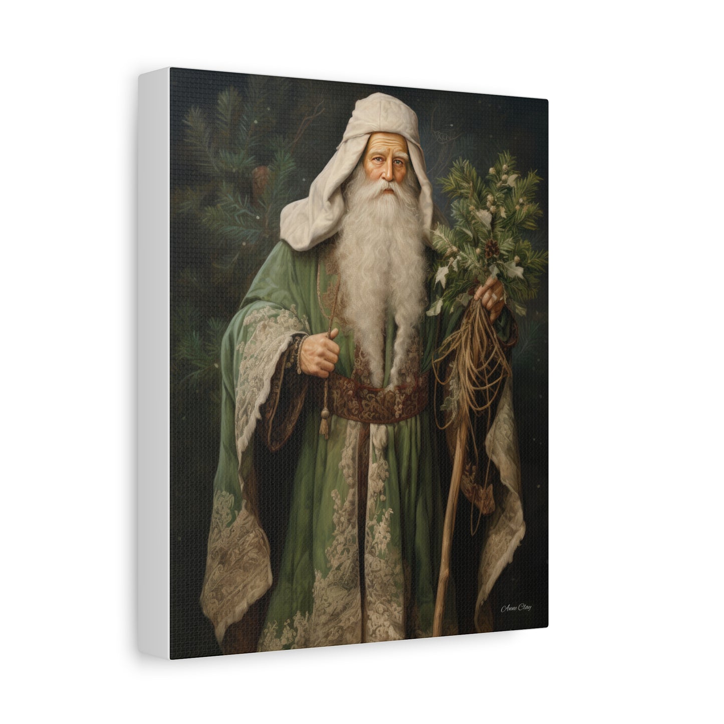 Green Tree Santa Matte Canvas, Stretched, 1.25"