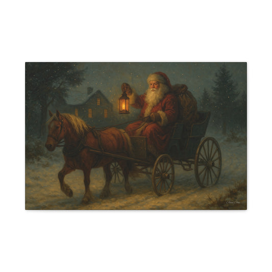 Christmas Wall Art, Vintage Santa Canvas, Holiday Decor, Winter Home Decoration, Stretched Matte Print, Festive Gift