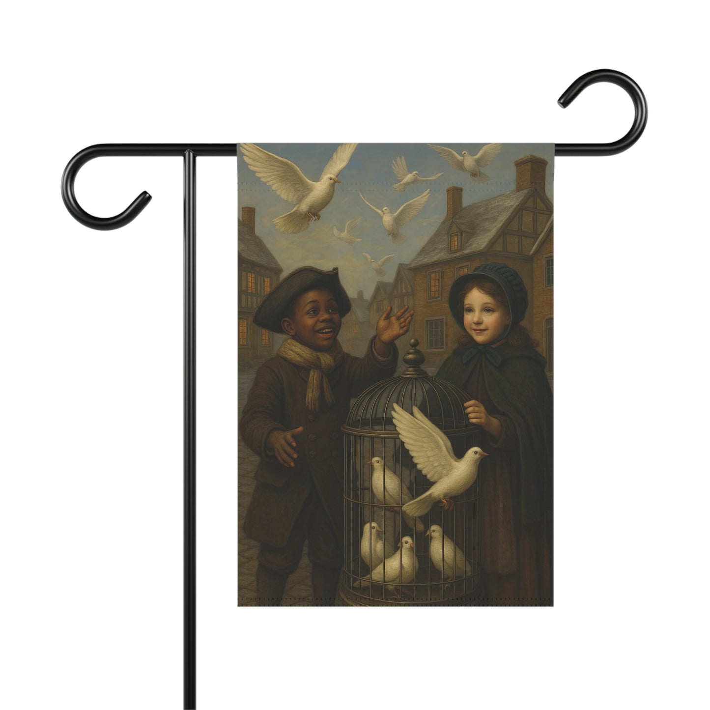 Whimsical Garden Banner - Charming Kids with Doves Design