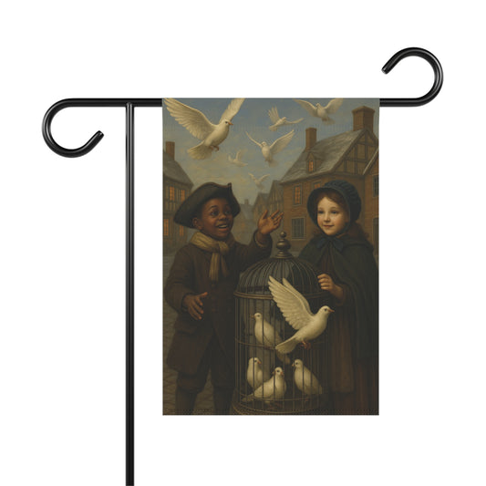 Whimsical Garden Banner - Charming Kids with Doves Design