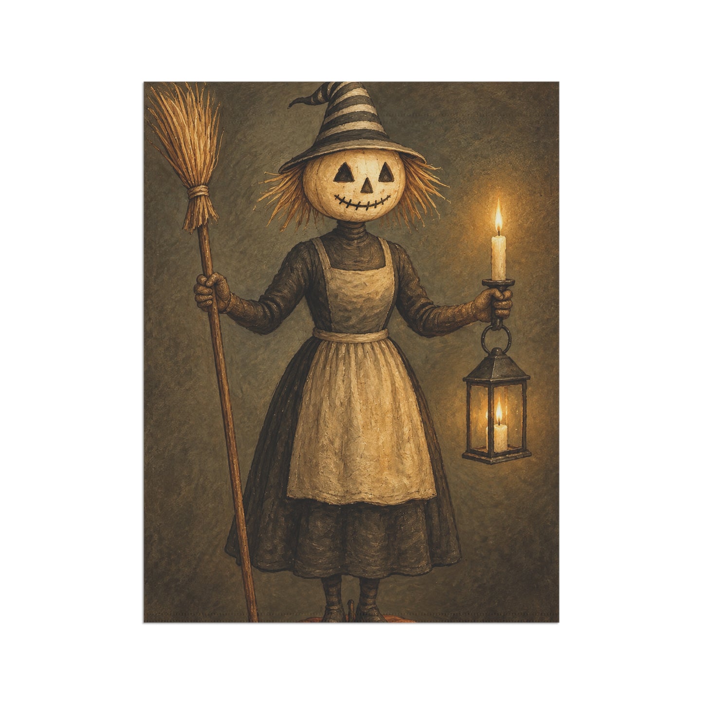 Halloween Scarecrow Garden Flag — Vintage Jack-o'-Lantern Lady Holding Lantern