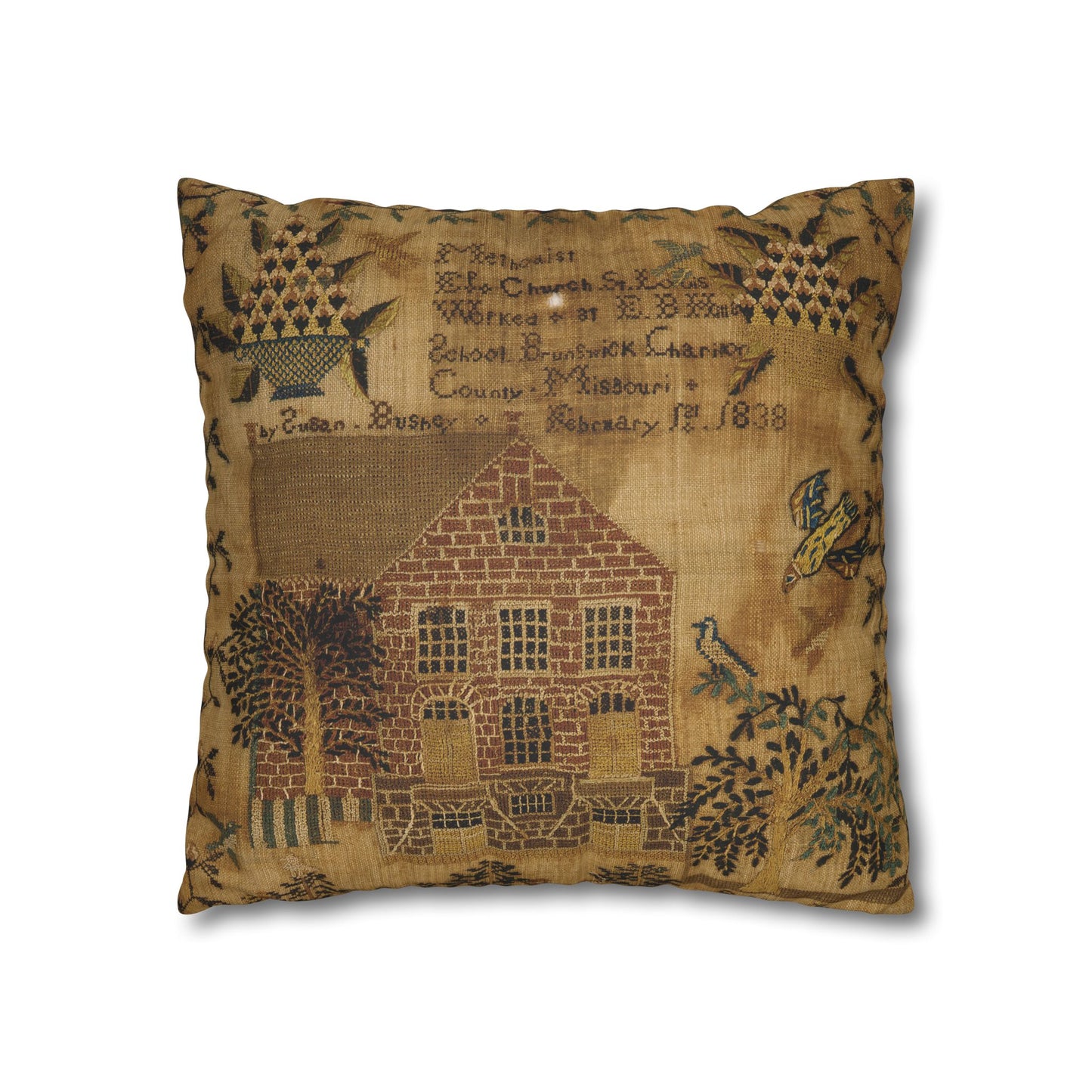 Gritty Prim Sampler Faux Suede Square Pillowcase