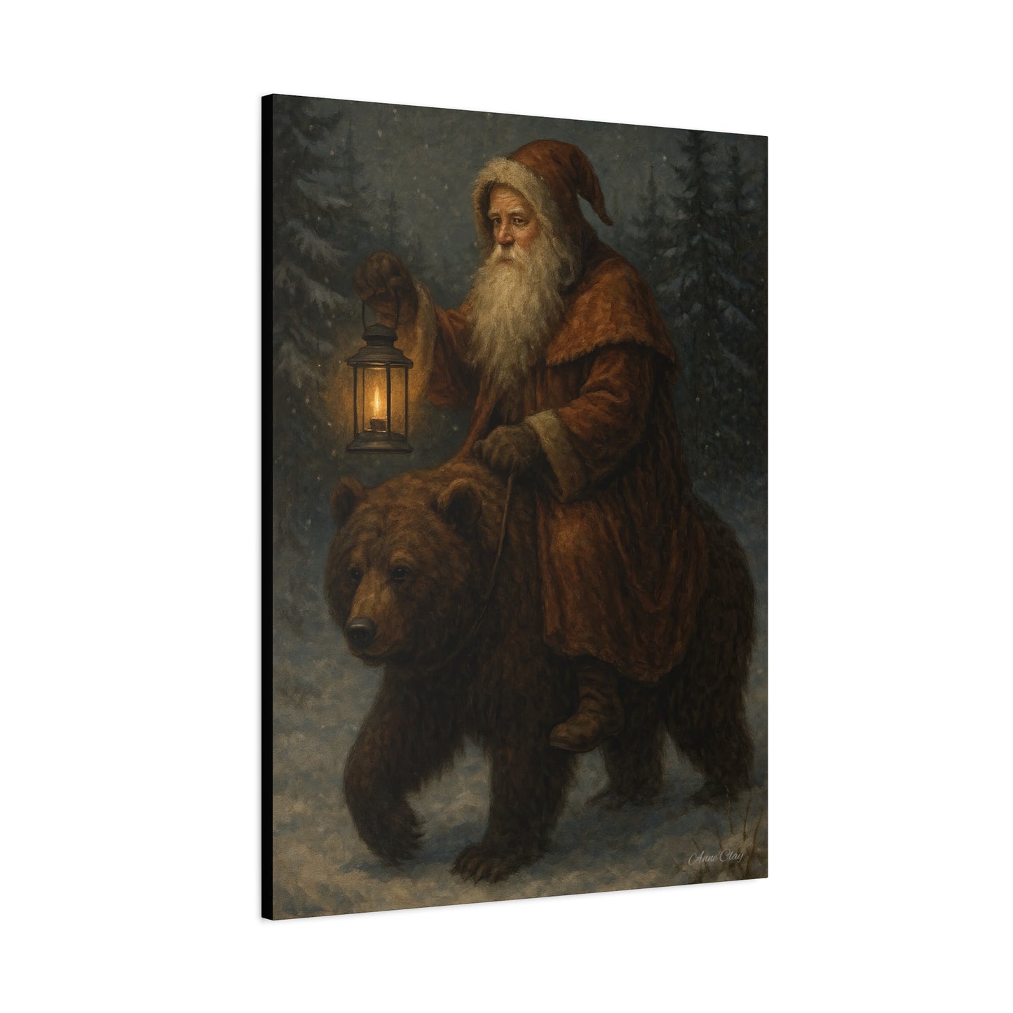 Vintage Santa Bear Canvas Wall Art