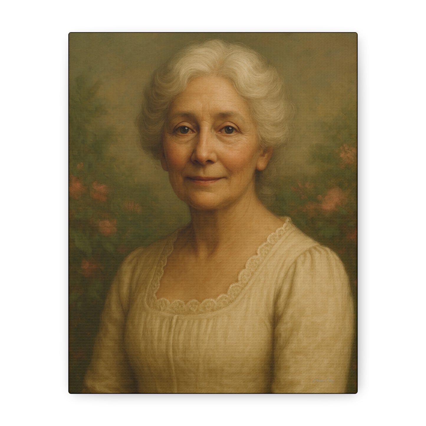 Elegant Stretched Canvas Wall Art, Vintage Portrait, Home Decor, Gift for Grandma, Timeless Elegance, Living Room, Gallery Wall