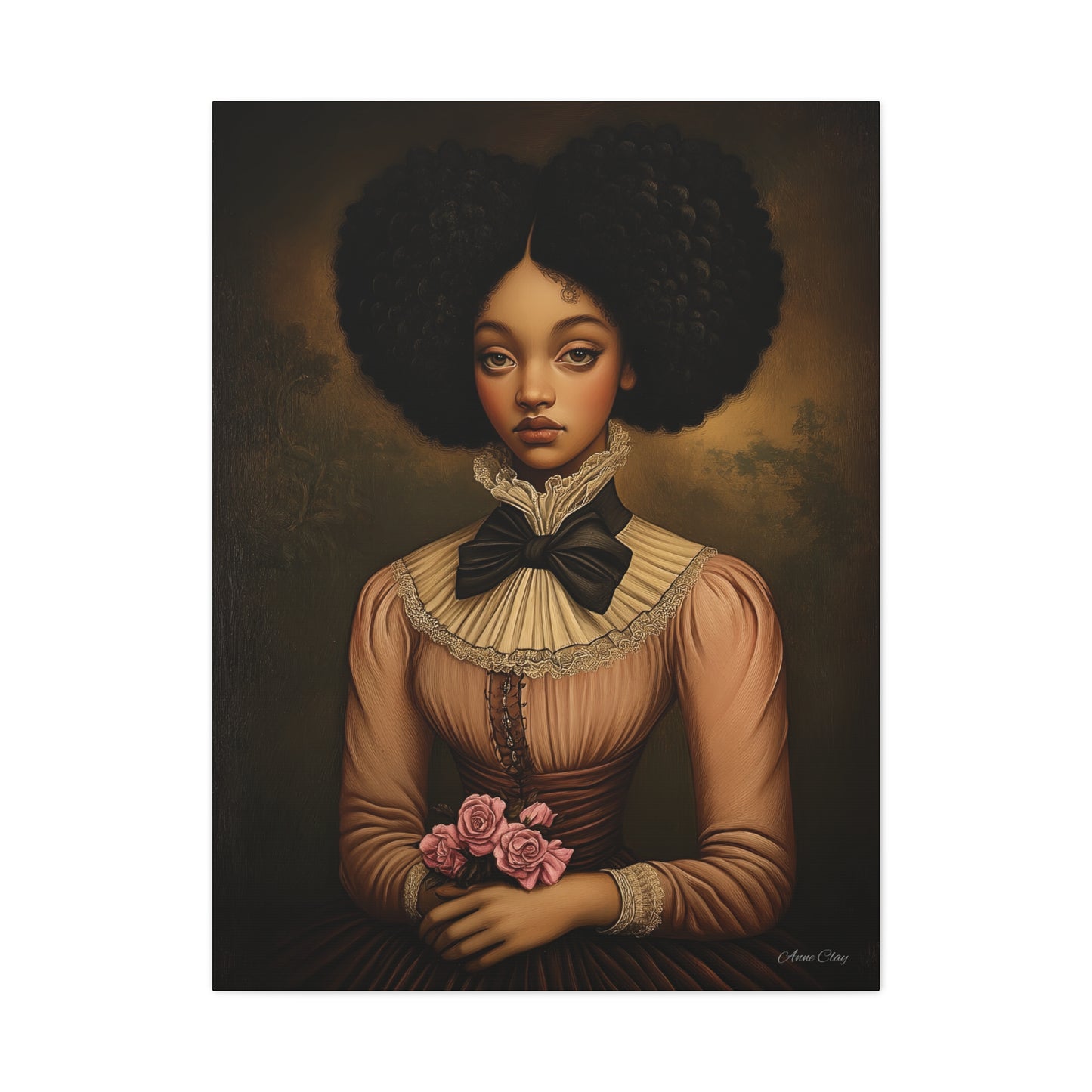 Beautiful Vintage Matte Canvas Wall Art, Floral Girl Portrait, Home Decor, Gift for Her, Living Room, Wedding Decor, Artwork