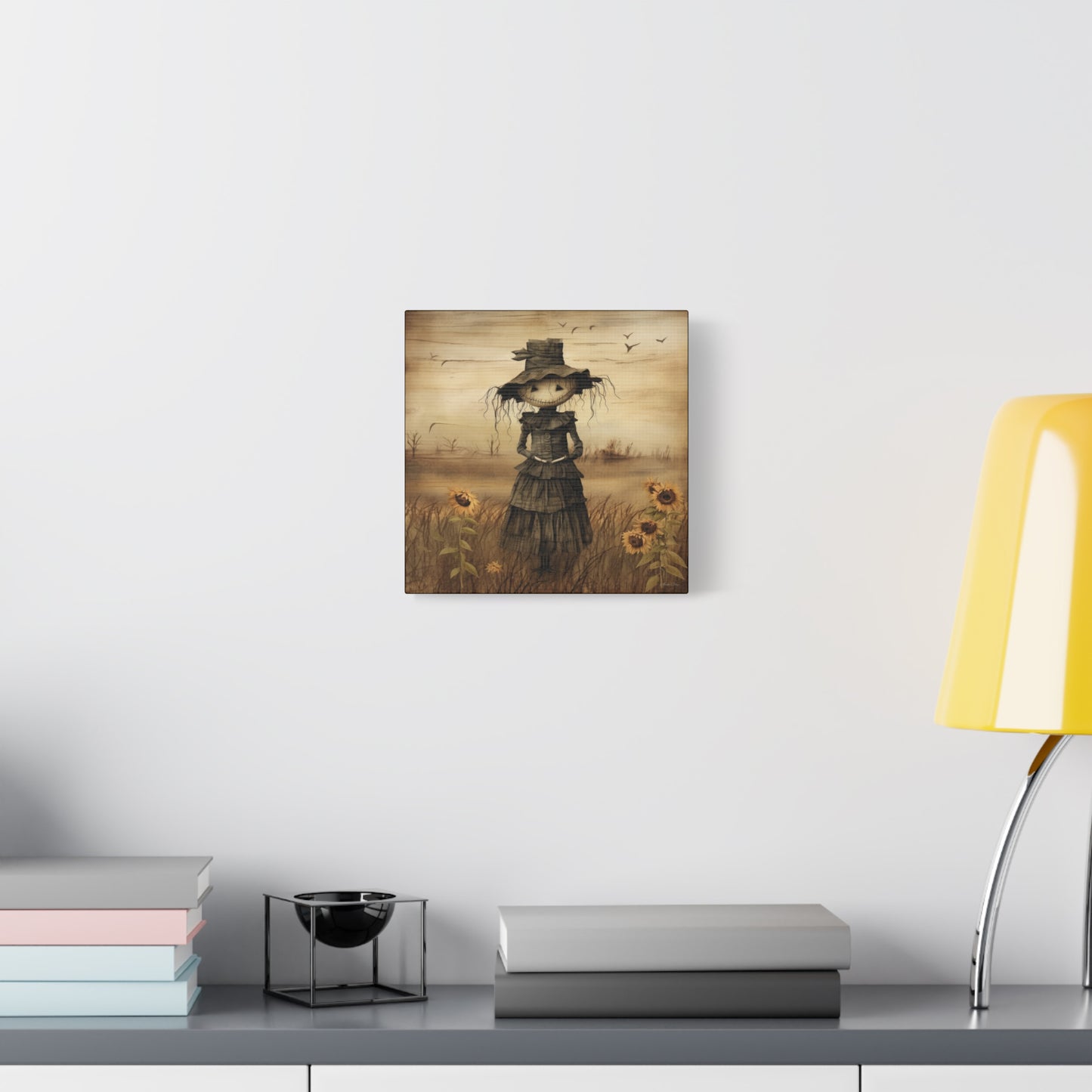 Halloween Scarecrow Canvas, Spooky Fall Decor, Autumn Wall Art, Trick or Treat Decoration, Scary Halloween Artwork, Pumpkin and Crow Design