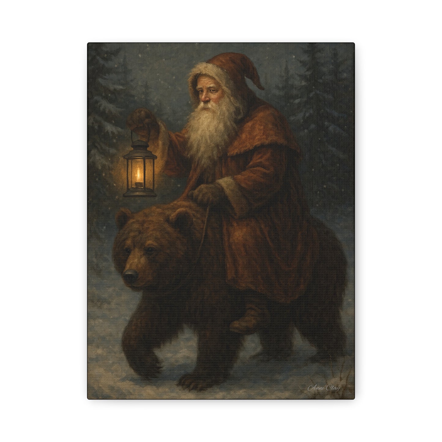 Vintage Santa Bear Canvas Wall Art