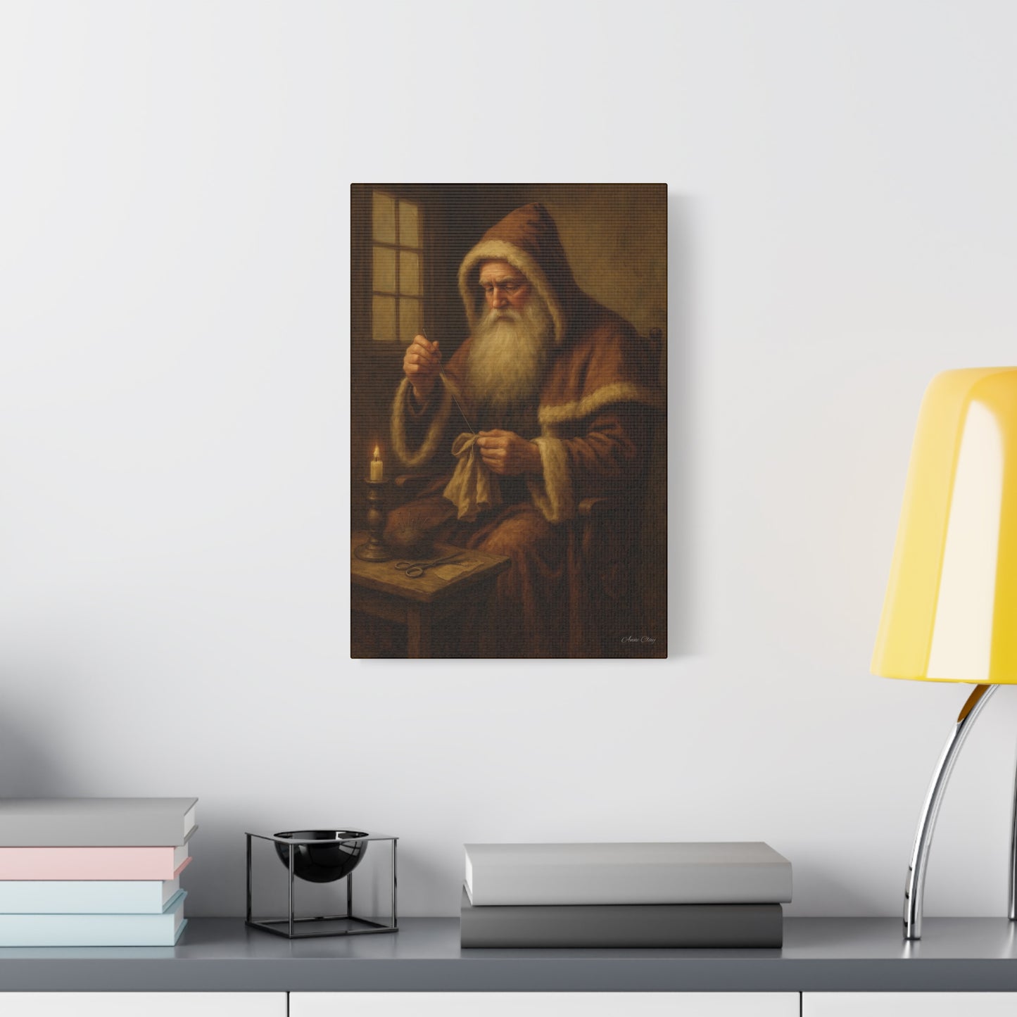 Santa Claus Canvas Art Print - Holiday Decor Sewing Santa