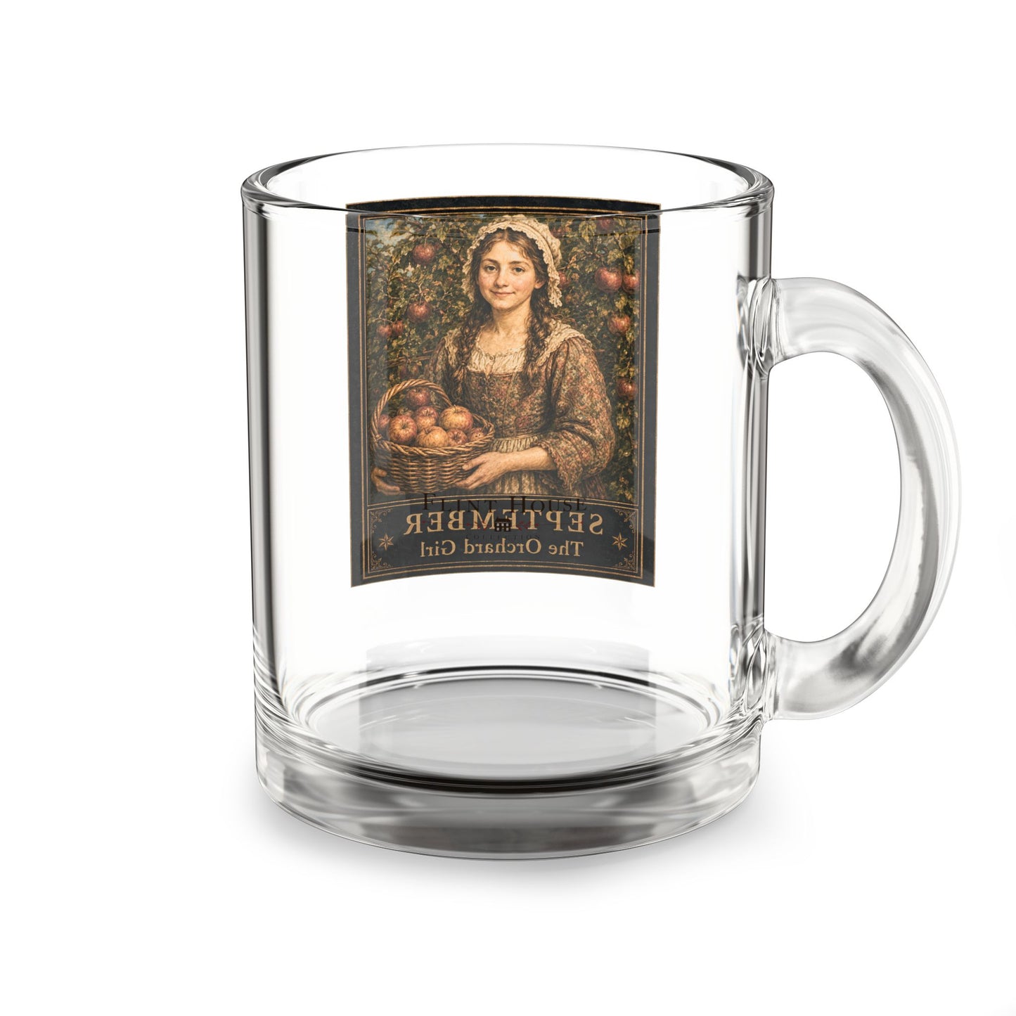 September Orchard Girl Glass Mug — 10oz Vintage Harvest Tea & Coffee Cup