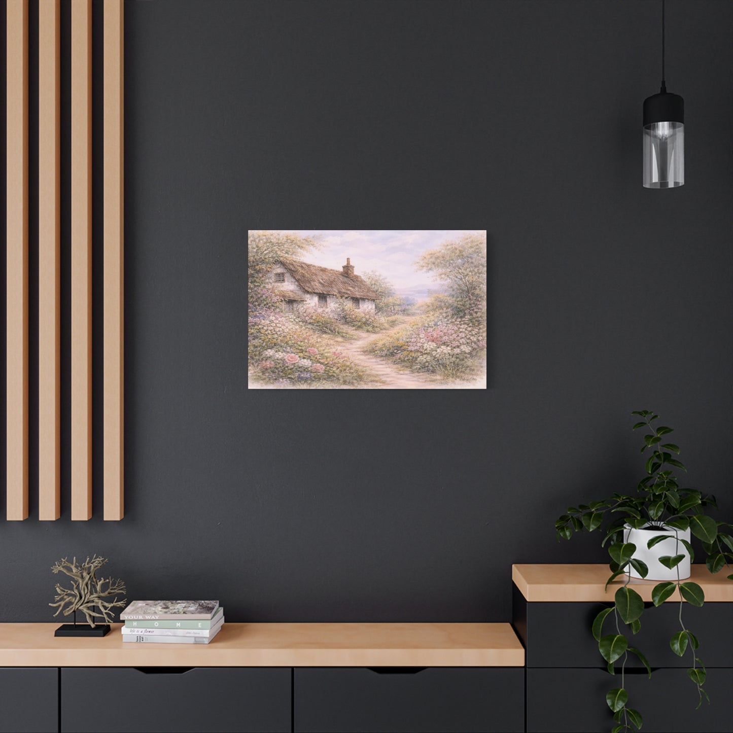 Cottage Garden Matte Canvas Wall Art — Pastel Floral Country Path Print, Stretched 1.25"