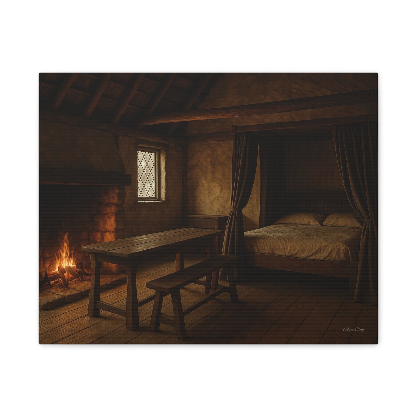 Cozy Cabin Matte Canvas Print, Rustic Home Decor, Nature Wall Art, Fireplace Artwork, Gift for Homeowners