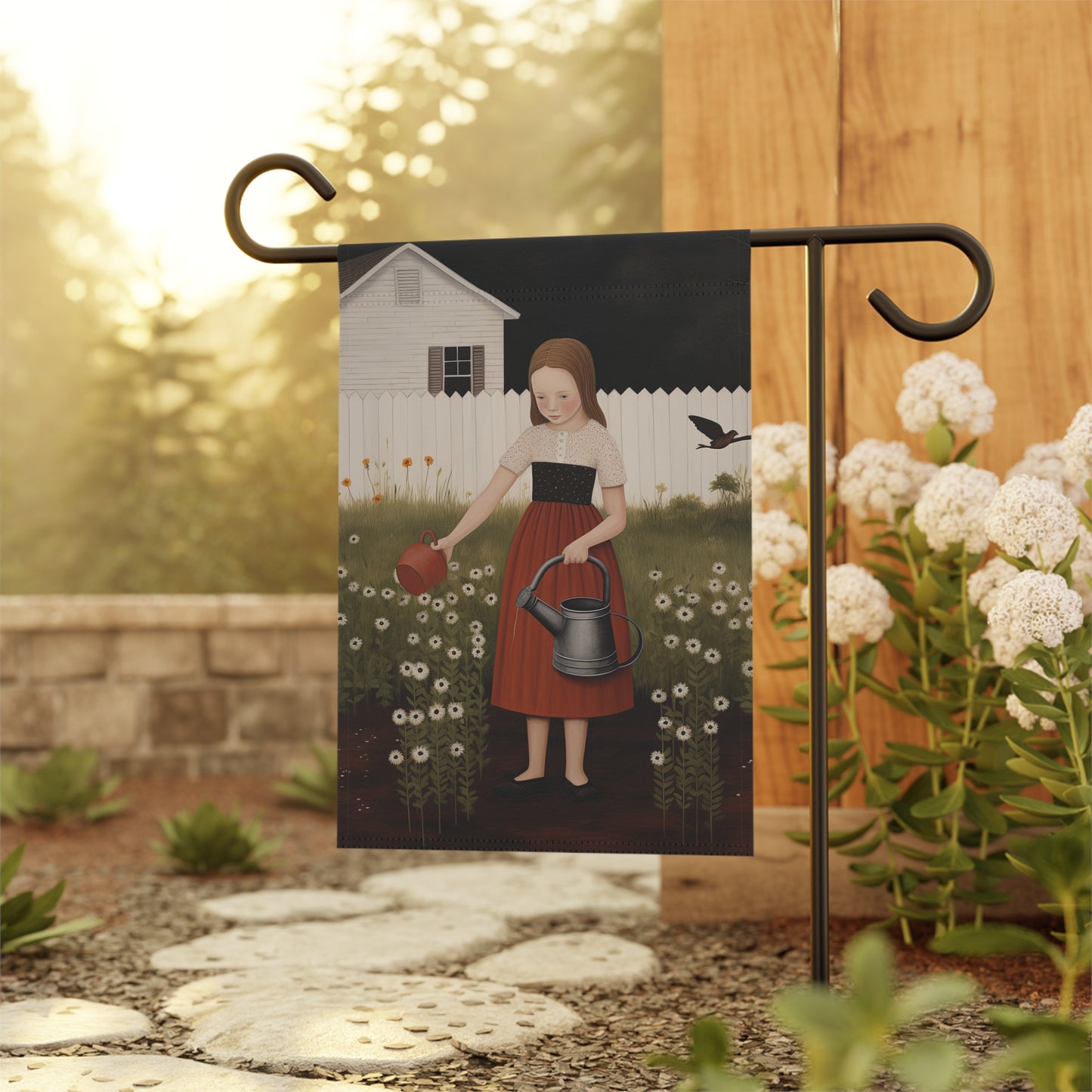 Watering Flowers Garden & House Banner