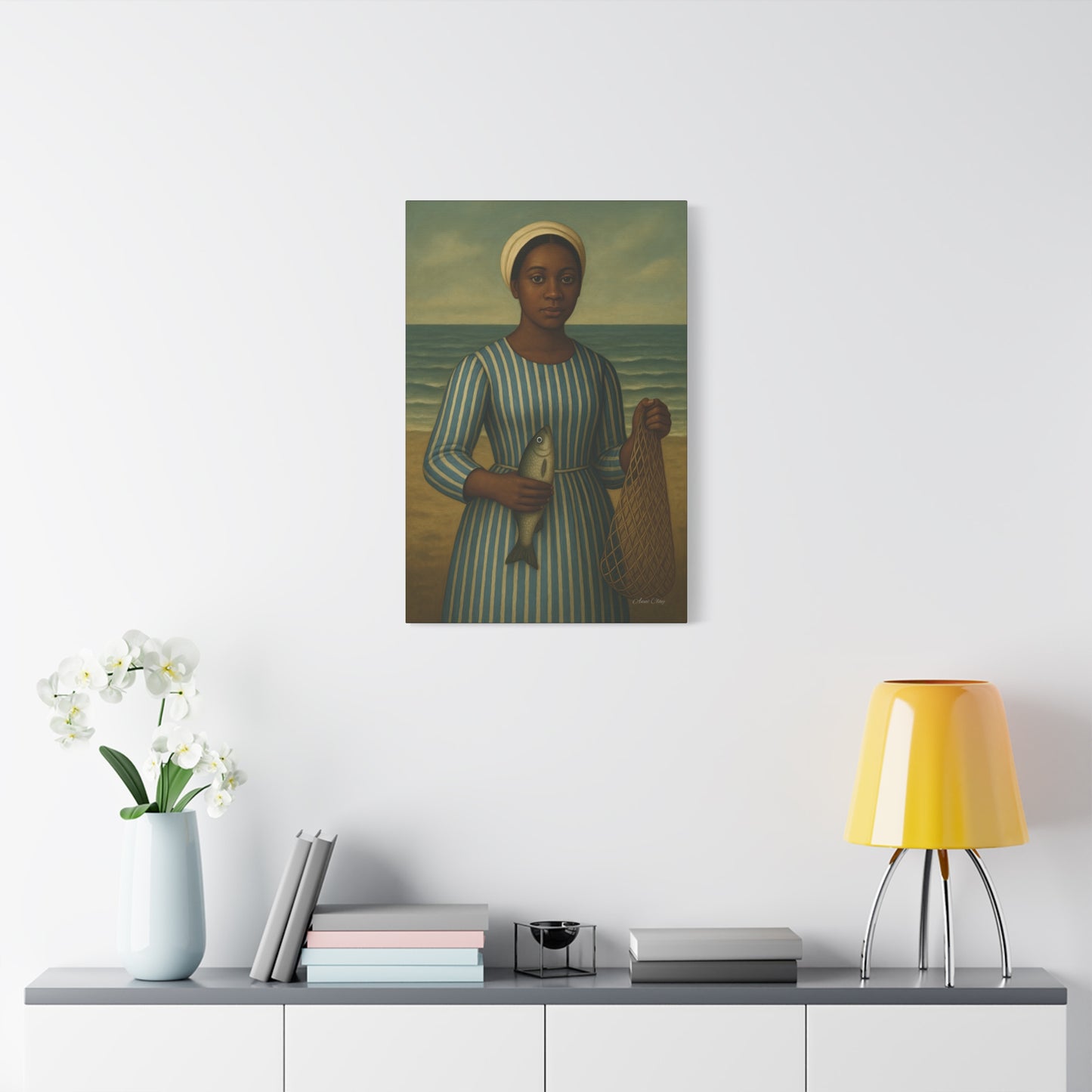 Seaside Portrait Canvas Art, Wall Decor, Vintage Artwork, Coastal Home Decor, Fishing Theme, Nautical Gift, Living Room Wall Art