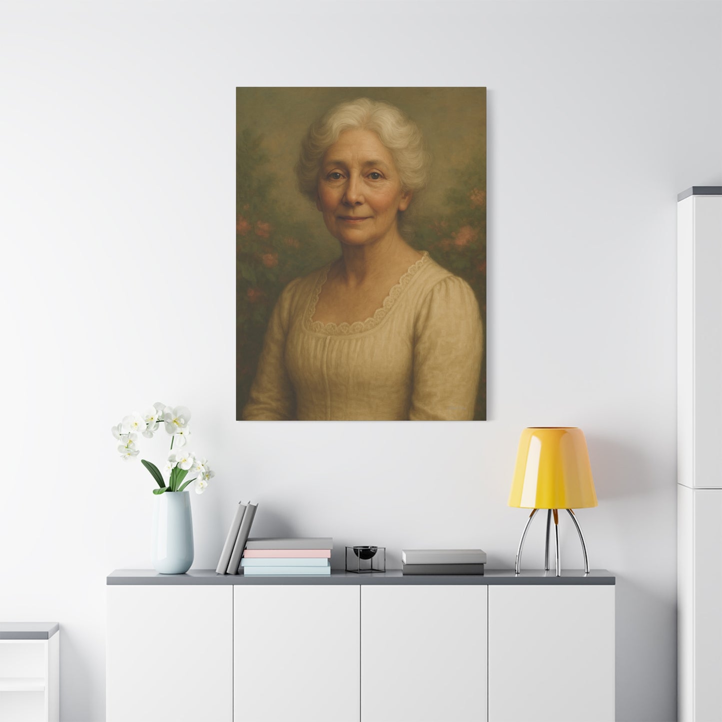 Elegant Stretched Canvas Wall Art, Vintage Portrait, Home Decor, Gift for Grandma, Timeless Elegance, Living Room, Gallery Wall