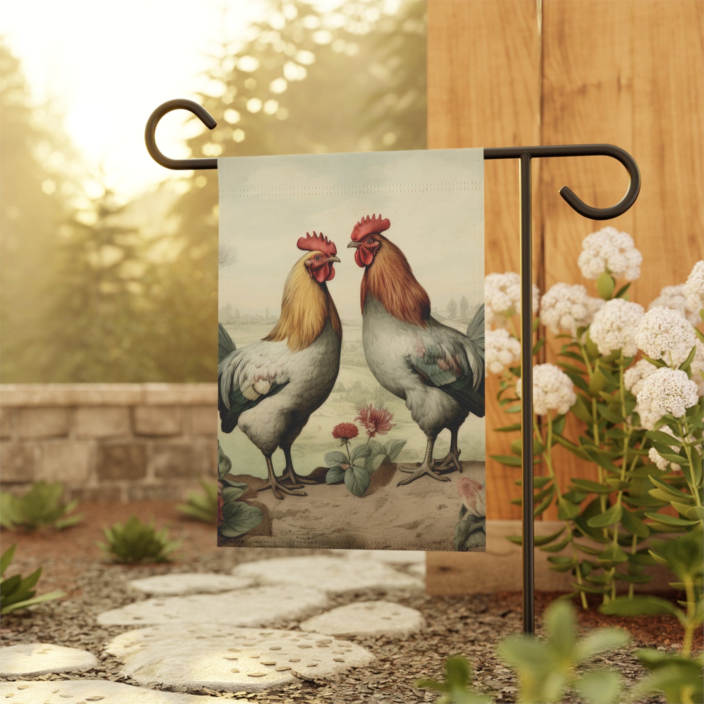 Pastel Rooster Garden & House Banner