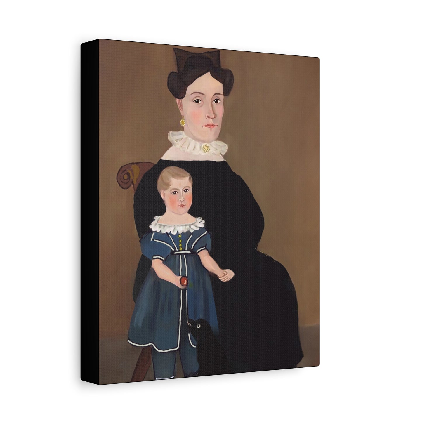 Early American Folk Art Mother and Child Vintage Portrait Canvas Art for Home Decor