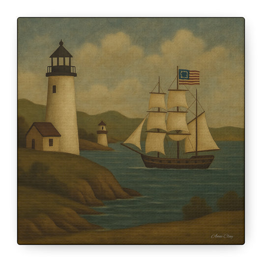 Nautical Lighthouse Canvas Wall Art, Coastal Home Decor, Maritime Gift, Beach Themed Artwork, Vintage Sailing Decor