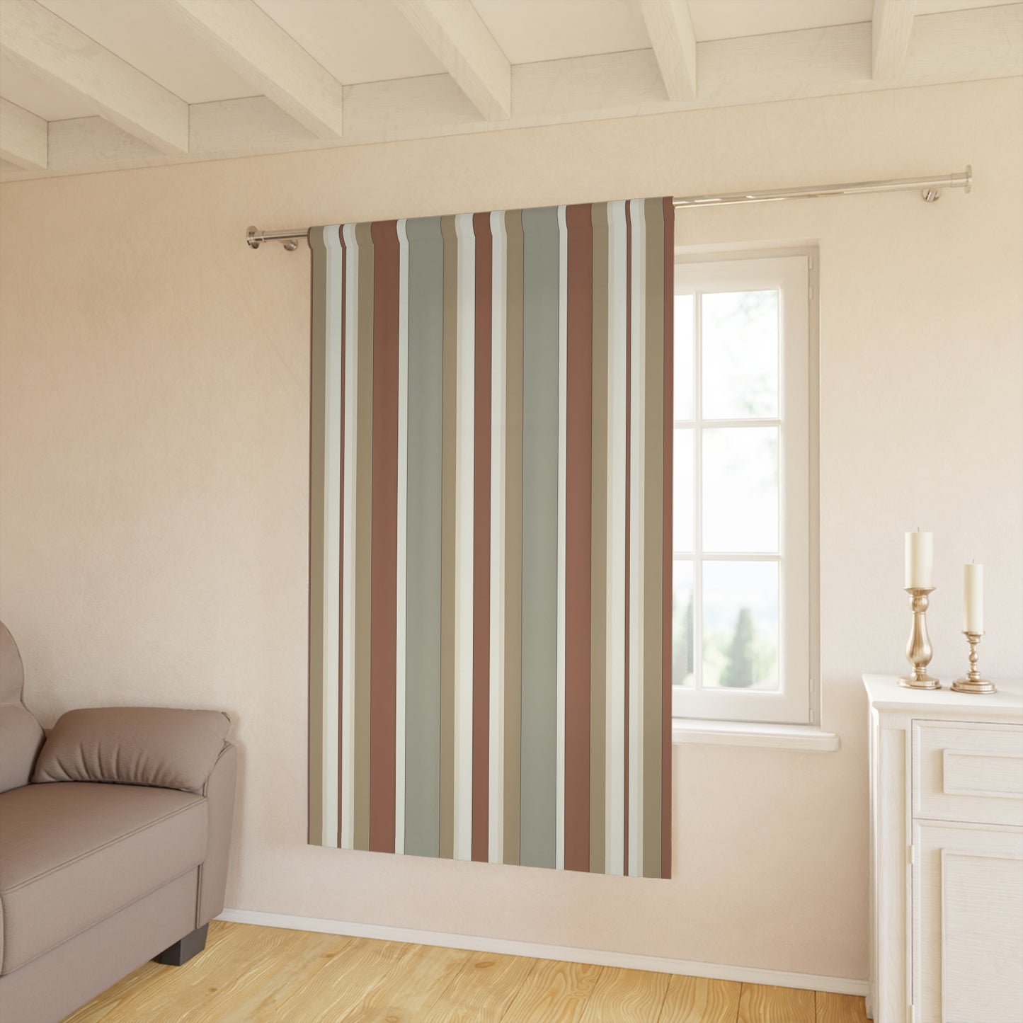 Fantasy Collection Taupe Stripes Window Curtains (1 Piece)