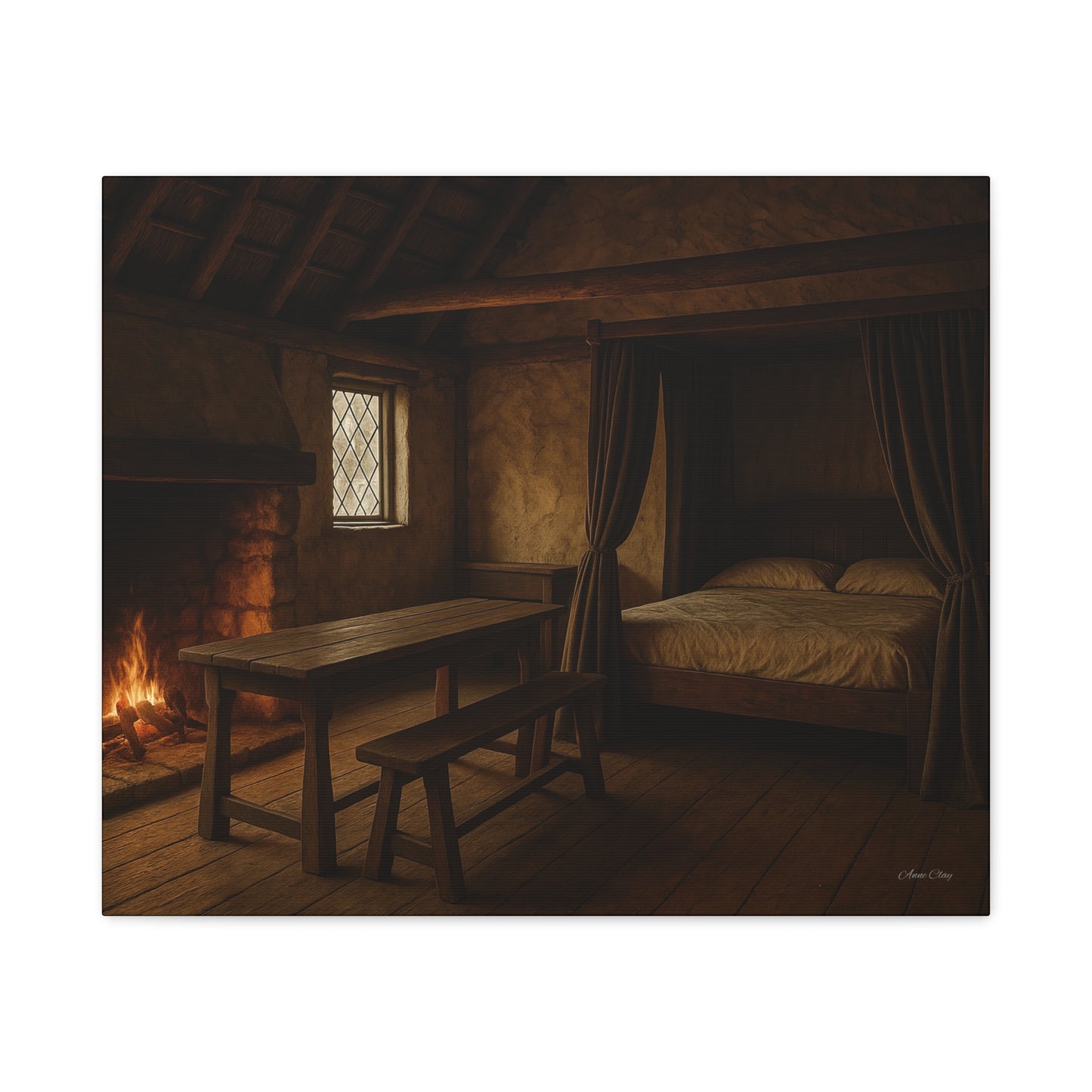 Cozy Cabin Matte Canvas Print, Rustic Home Decor, Nature Wall Art, Fireplace Artwork, Gift for Homeowners