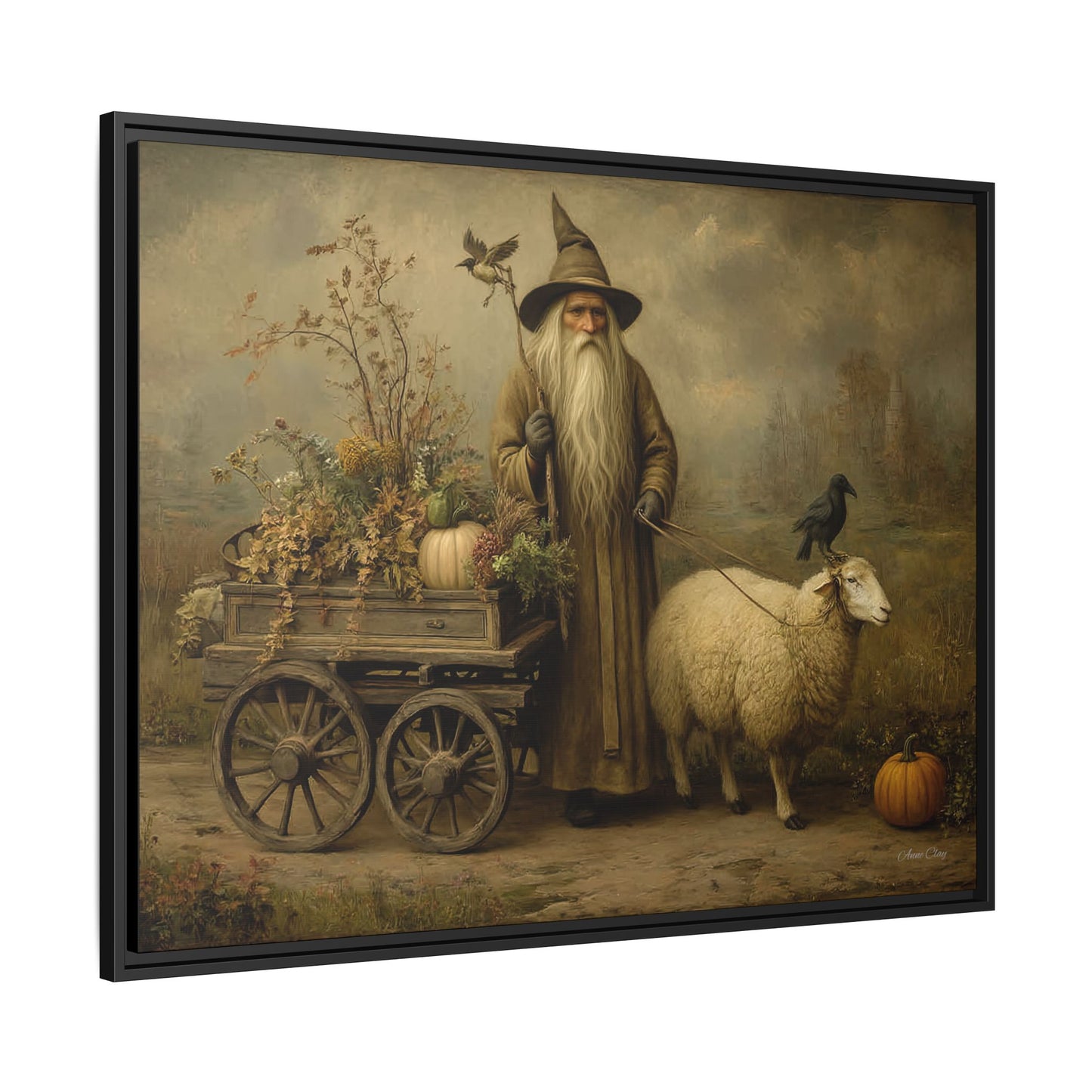 Autumn Harvest Canvas Art, Framed Wall Decor, Fall Home Decor, Witch Art for Halloween, Rustic Farmhouse Decoration, Seasonal Wall Hanging