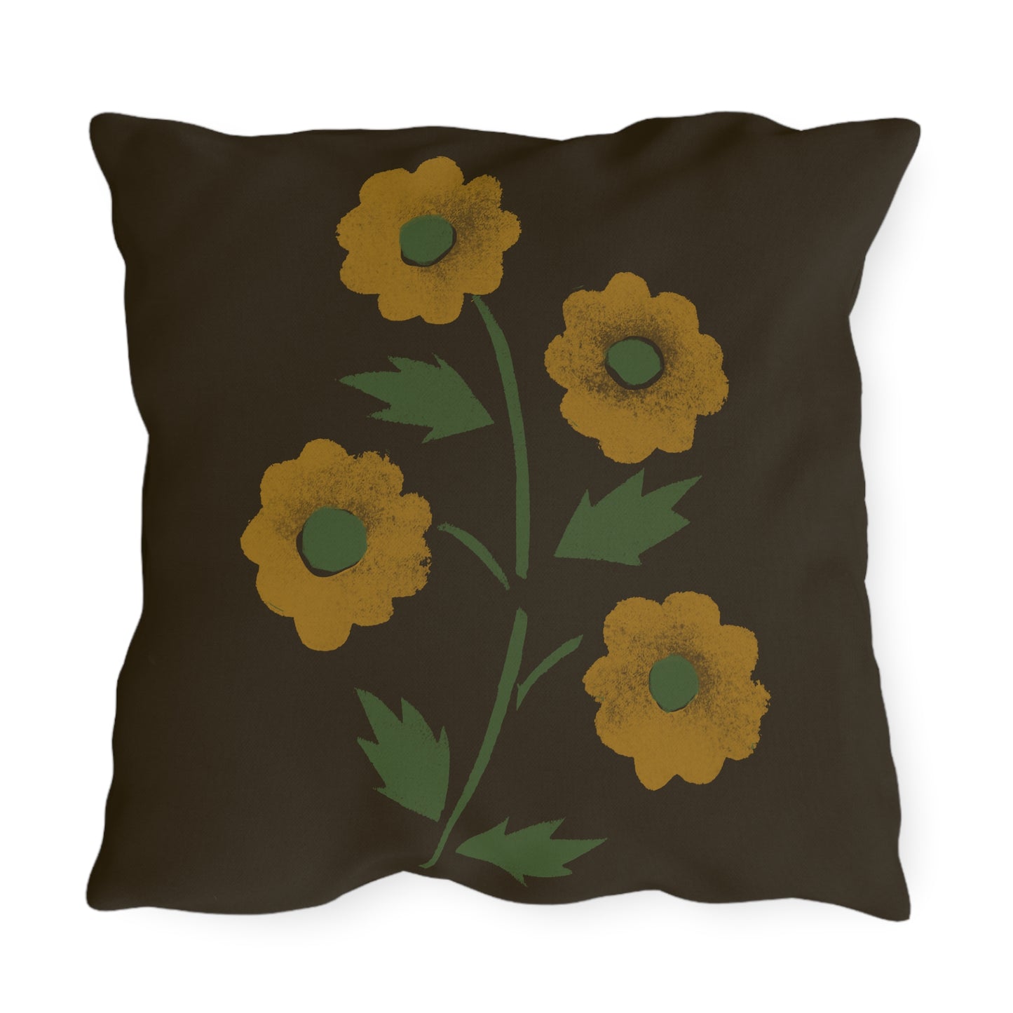 Stencil Flowers on Brown Outdoor Pillows
