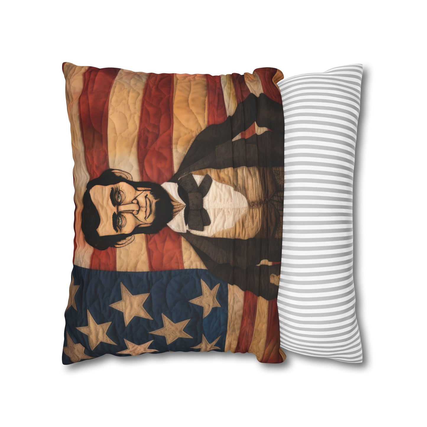 Faux Quilted Abe Lincoln Square Poly Canvas Pillowcase