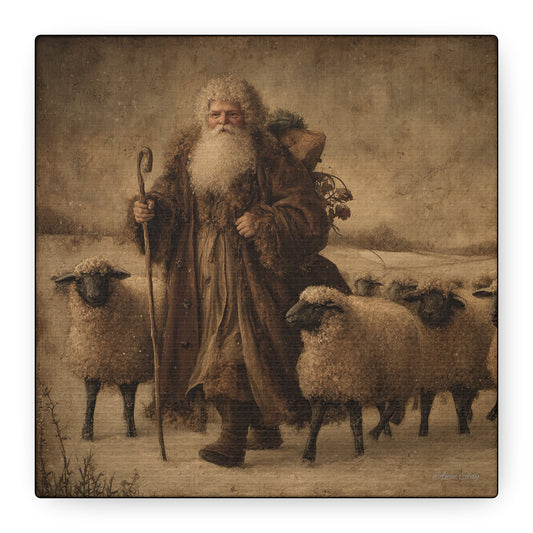 Vintage Santa Canvas, Wall Art, Holiday Home Decor, Christmas Gift, Sheep Herding, Rustic Decor, Nostalgic Artwork, Seasonal Decor