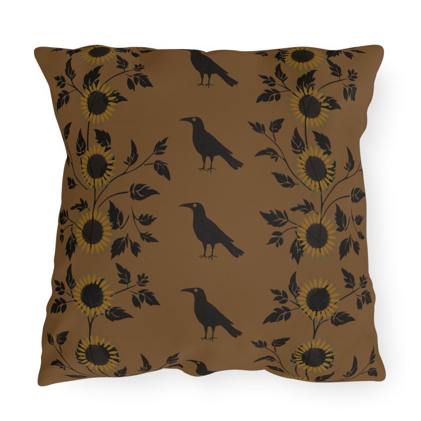 Sunflower and Crows on Gold Outdoor Pillows