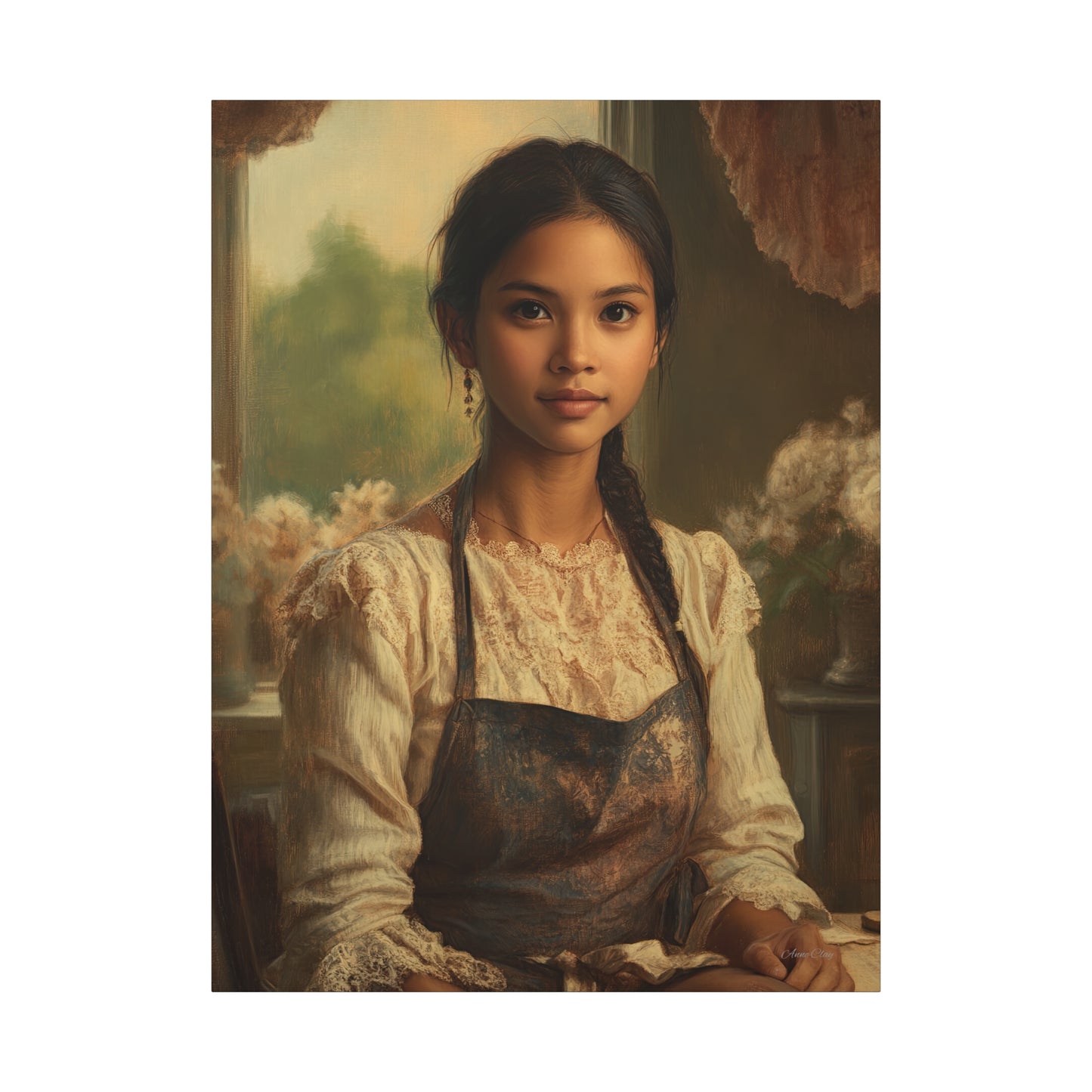 Elegant Stretched Canvas Art, Portrait with Vintage Aesthetic, Home Decor, Gift for Art Lovers, Wall Art, Framed Artwork