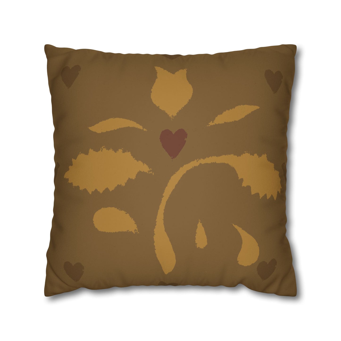 Leaves and Hearts Stencil Faux Suede Square Pillowcase