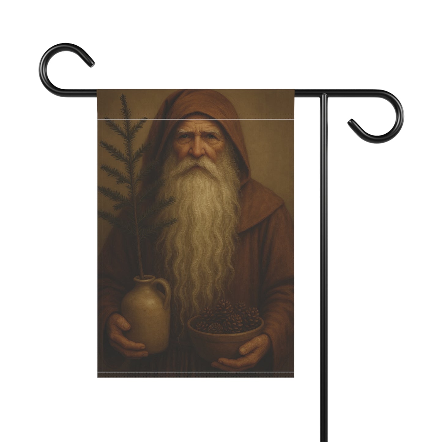 Garden Welcome Banner - Whimsical Nature Decor with Rustic Elderly Figure