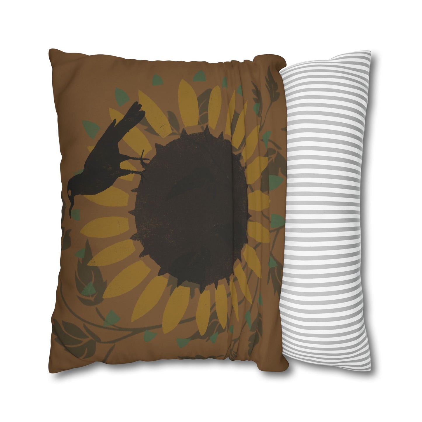 Sunflower and Crow Stencil Pillow Square Poly Canvas Pillowcase