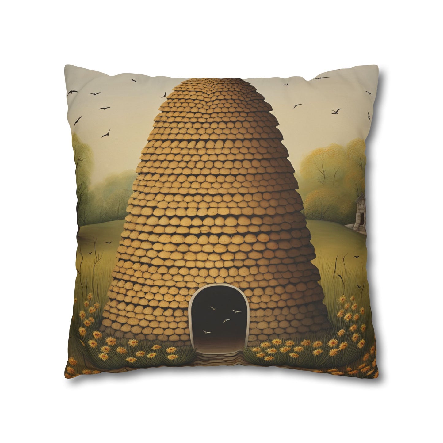 Beehive Art Pillowcase, Cozy Home Decor, Gift for Nature Lovers, Farmhouse Cushions, Eco-Friendly Pillow Cover, Boho Throw Pillow