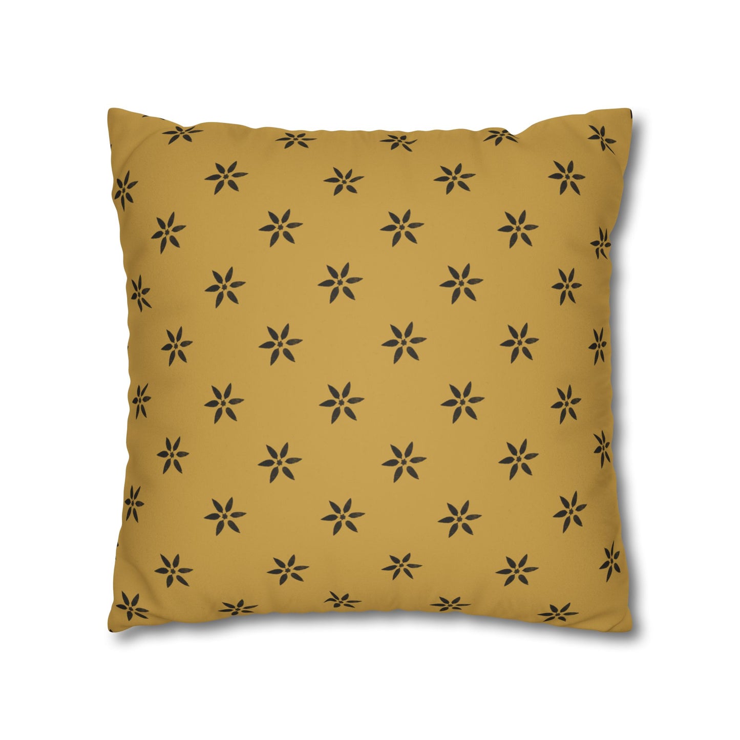 Black 6 Pointed Petal Stencil on Gold Faux Suede Square Pillowcase