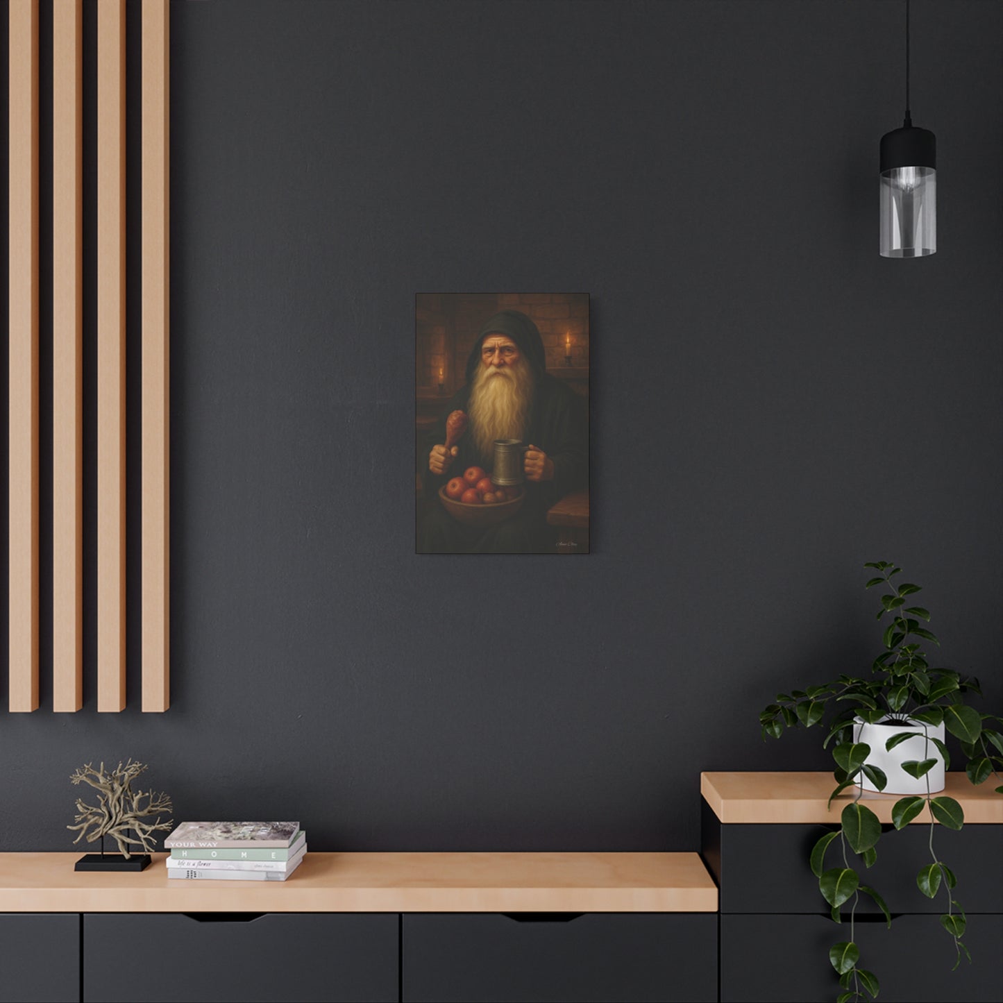 Rustic Canvas Wall Art: Wise Man with Feast