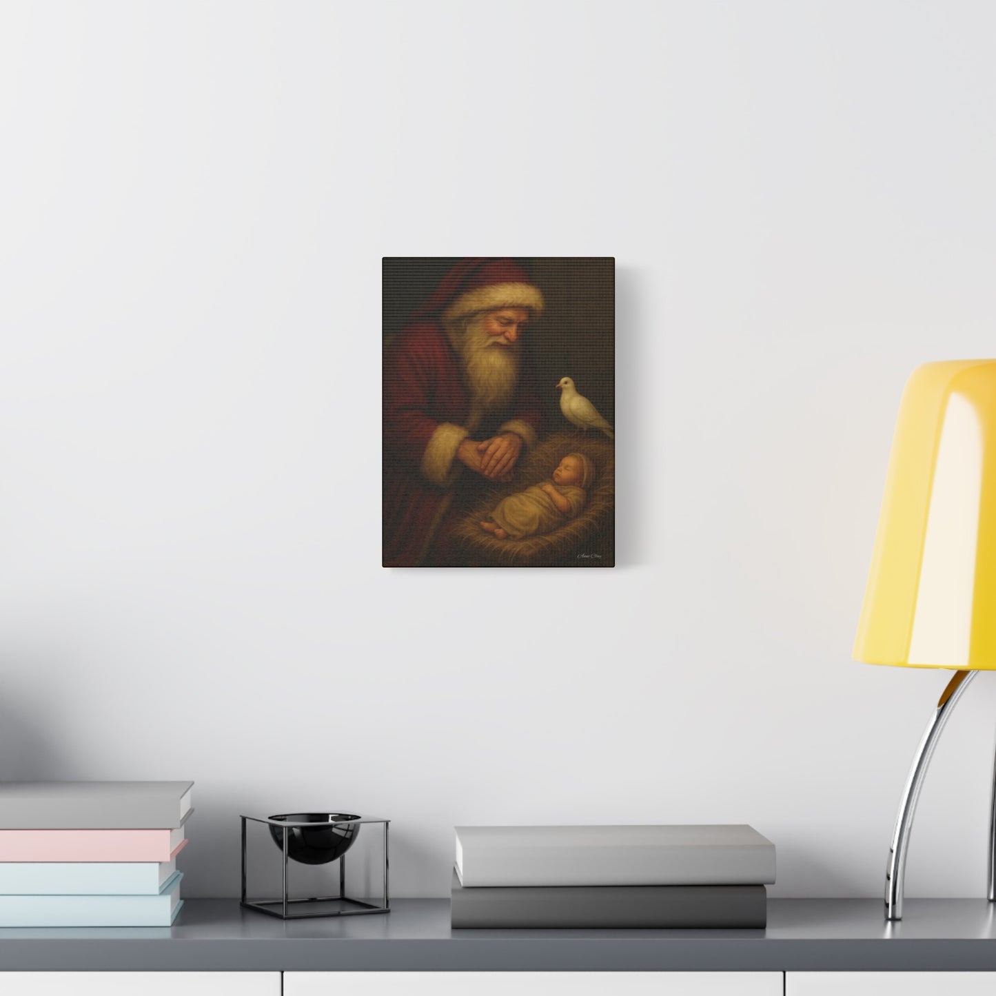 Santa and the Prince of Peace, Baby Jesus, Religious Christmas Canvas Wall Art