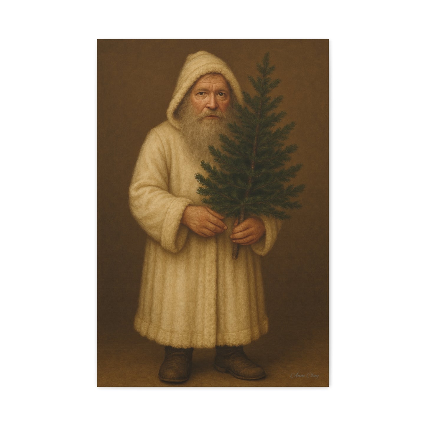 Holiday Canvas Art Print - Cozy Santa with Christmas Tree