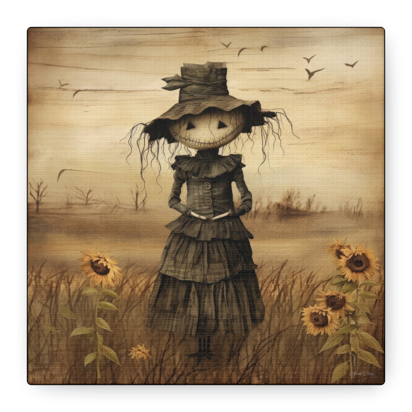 Halloween Scarecrow Canvas, Spooky Fall Decor, Autumn Wall Art, Trick or Treat Decoration, Scary Halloween Artwork, Pumpkin and Crow Design