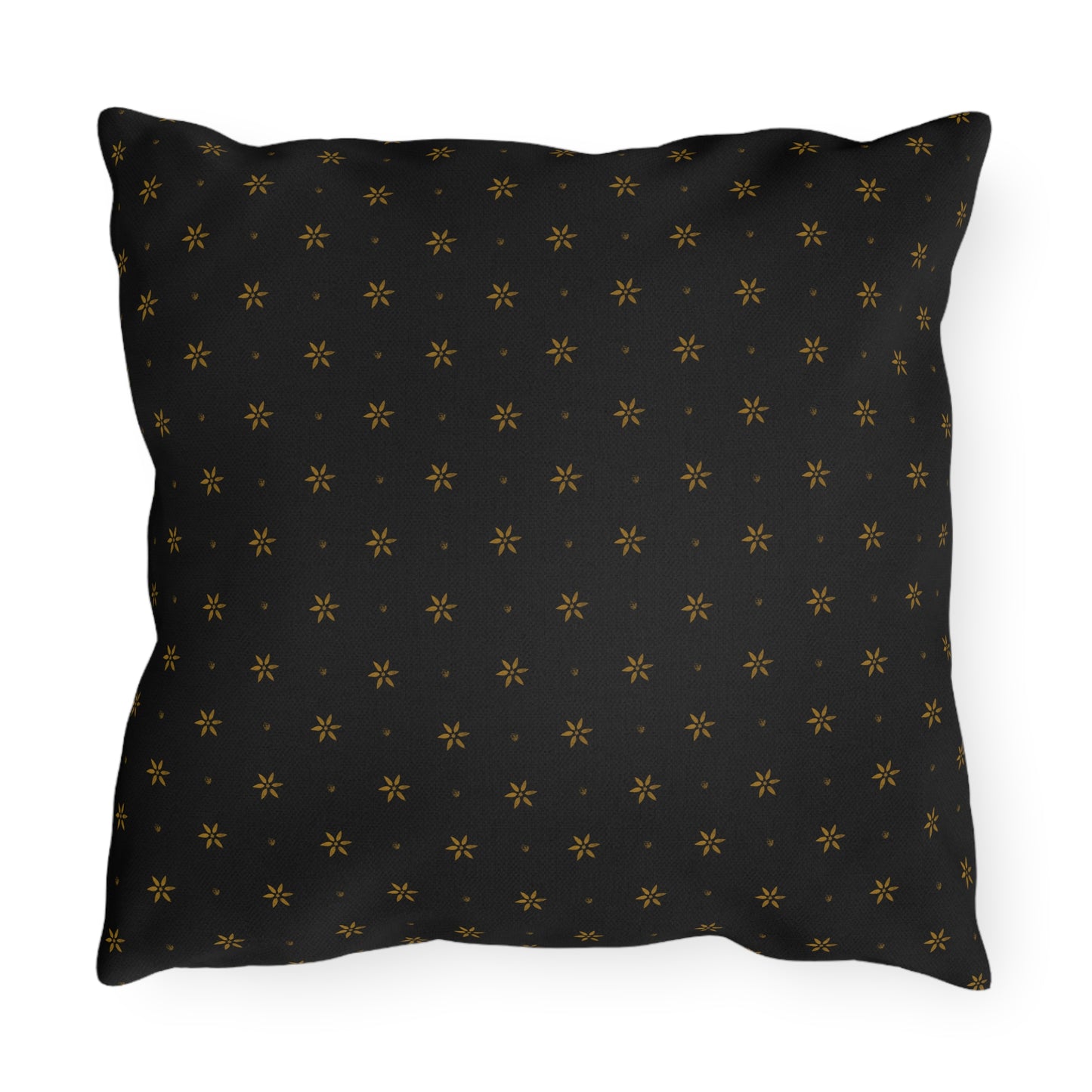 Mustard Petals on Black Outdoor Pillows