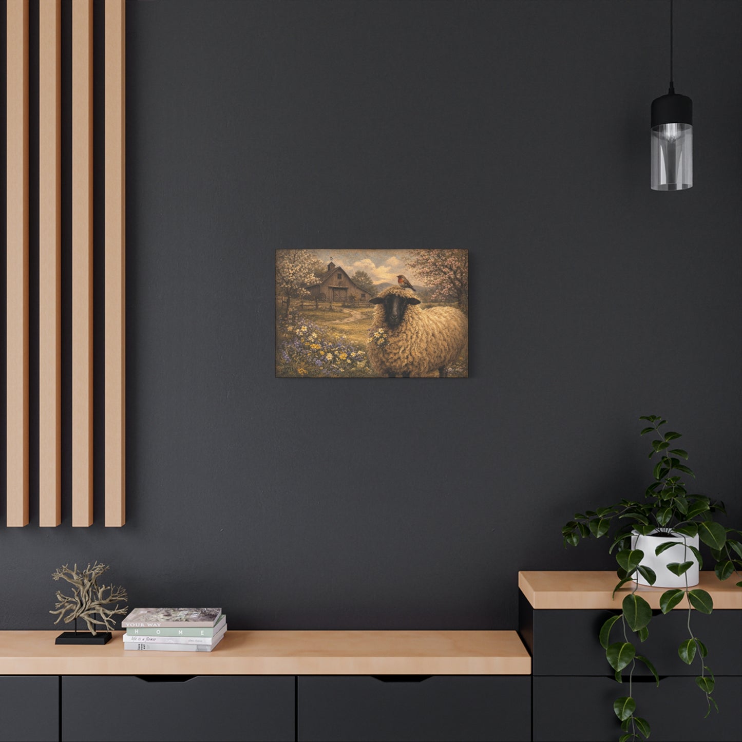 Sheep in Spring Matte Canvas Wall Art — Rustic Barn & Robin Farmhouse Decor