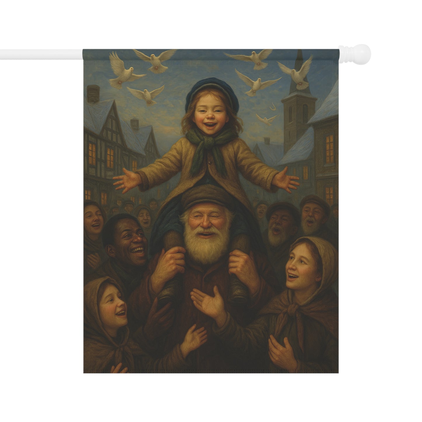 Whimsical Garden Banner with Family Scene