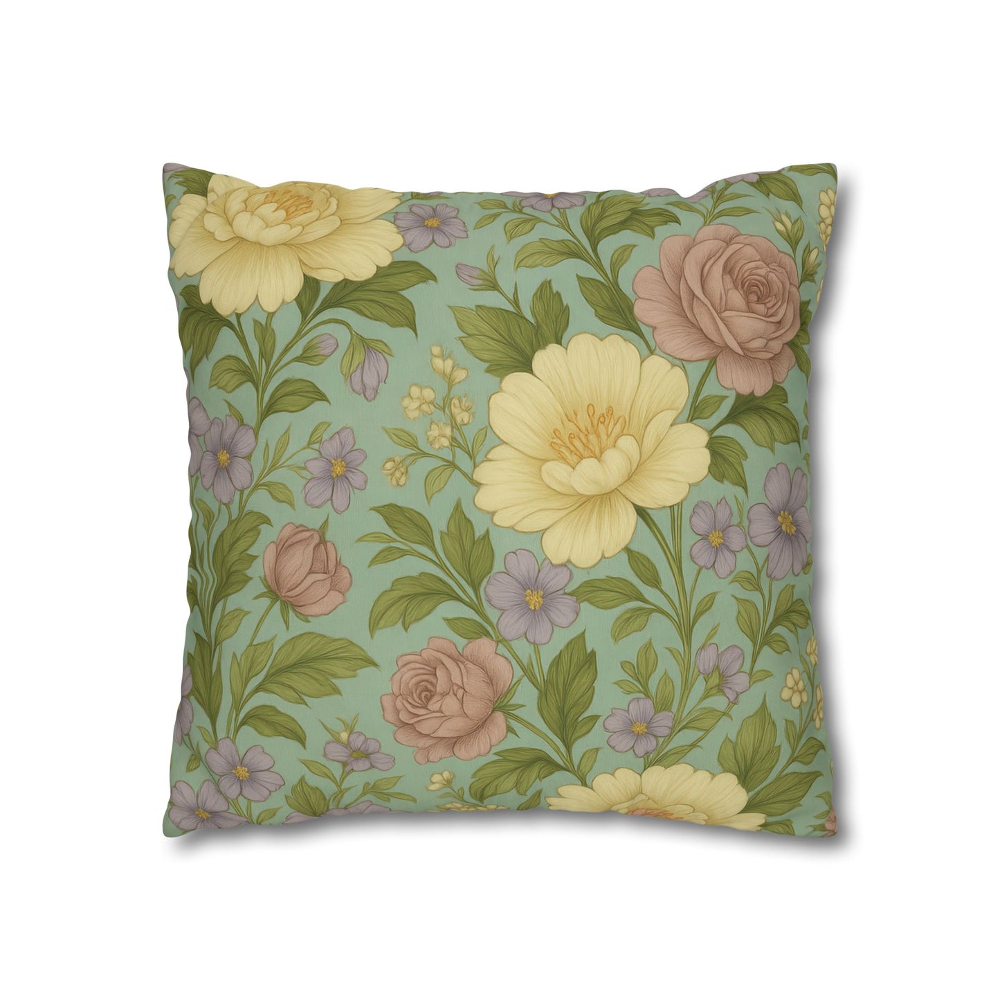 Vintage Floral Poly Canvas Pillowcase - Home Decor, Throw Pillow, Accent Pillow, Gift Idea, Cottage Core Style