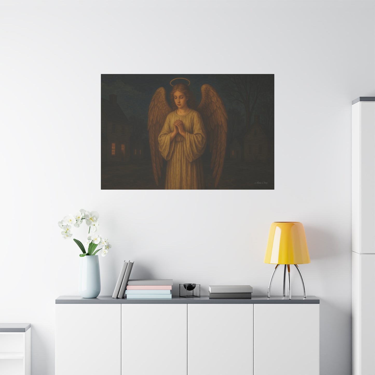 Angel Canvas Wall Art, Religious Home Decor, Spiritual Gift, Prayerful Angel Print, Serene Angel Artwork