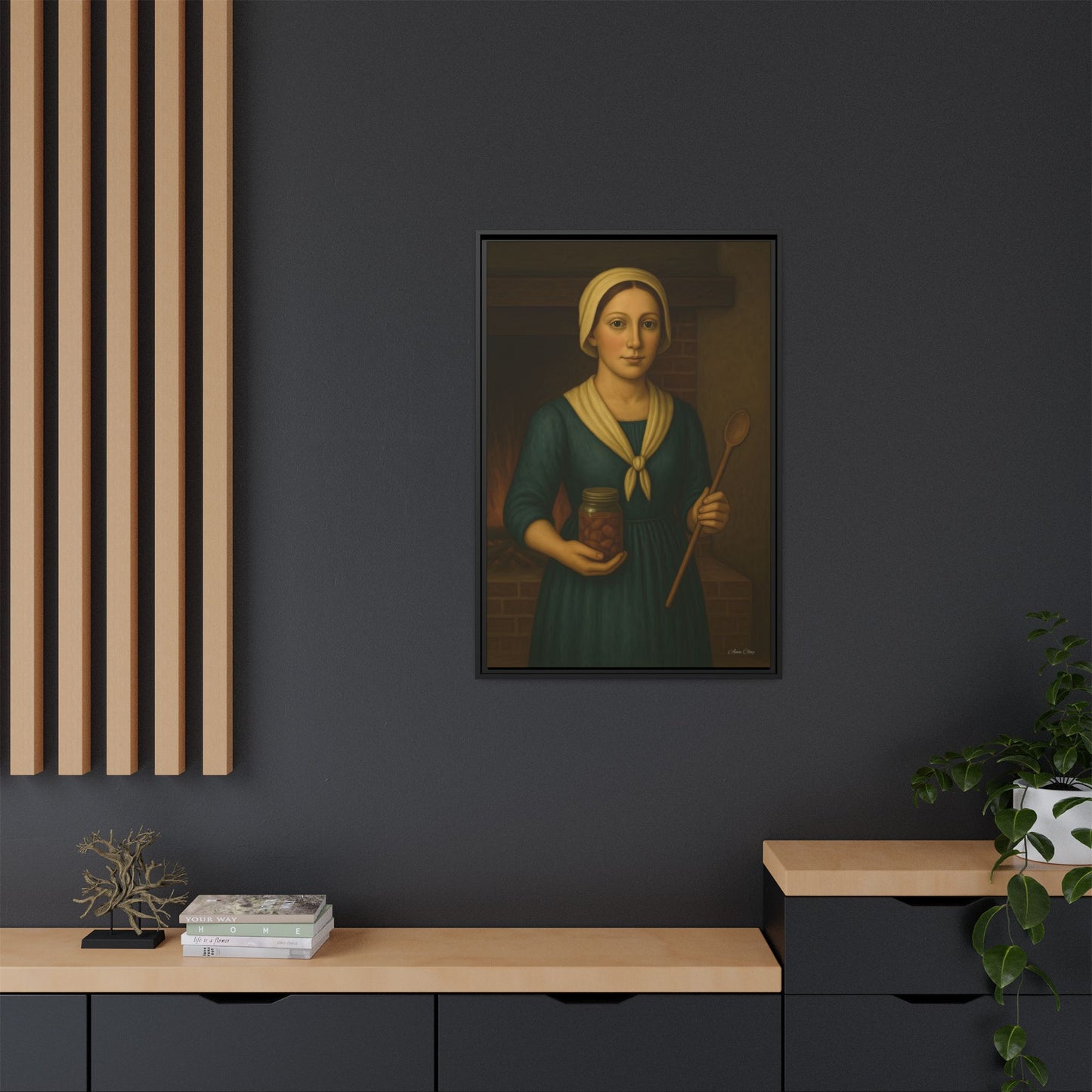 Framed Matte Canvas: Rustic Canning Vintage Homemaker Portrait - Rustic Kitchen Wall Art
