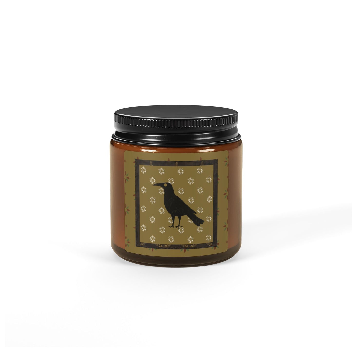 Patchwork Stencil Crow Scented Soy Candle (Multi-Size, Amber Jar)